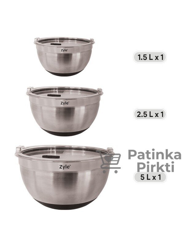 Dubenėlių rinkinys Zyle ZY193MMB, nerūdijančio plieno, su dangteliais, 3 vnt.