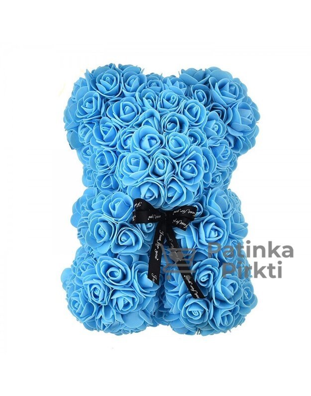Meškiukas iš dirbtinių rožių ROSE BEAR 23 cm mėlynas 