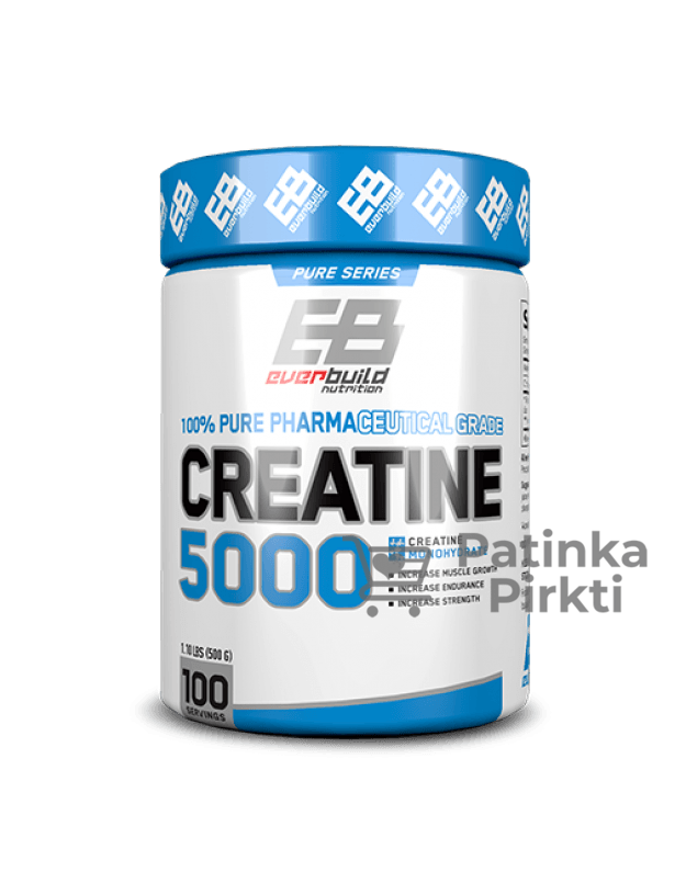 Kreatino milteliai CREATINE MONOHYDRATE 500g 100% grynas EVERBUILD NUTRITION