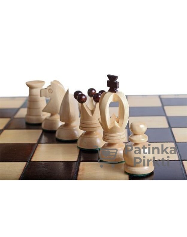 Šachmatai rankų darbo, mediniai, karaliaus aukštis 75mm, lenta 440x440mm, Chess King's BIG CH-111brown