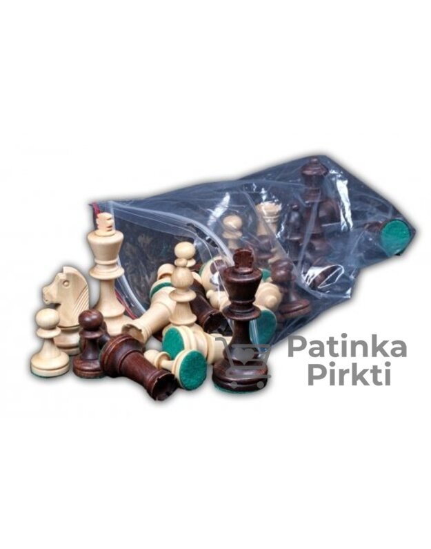 Šachmatų figūros, medinės, karaliaus aukštis 90mm, Chess CHW-26 brown