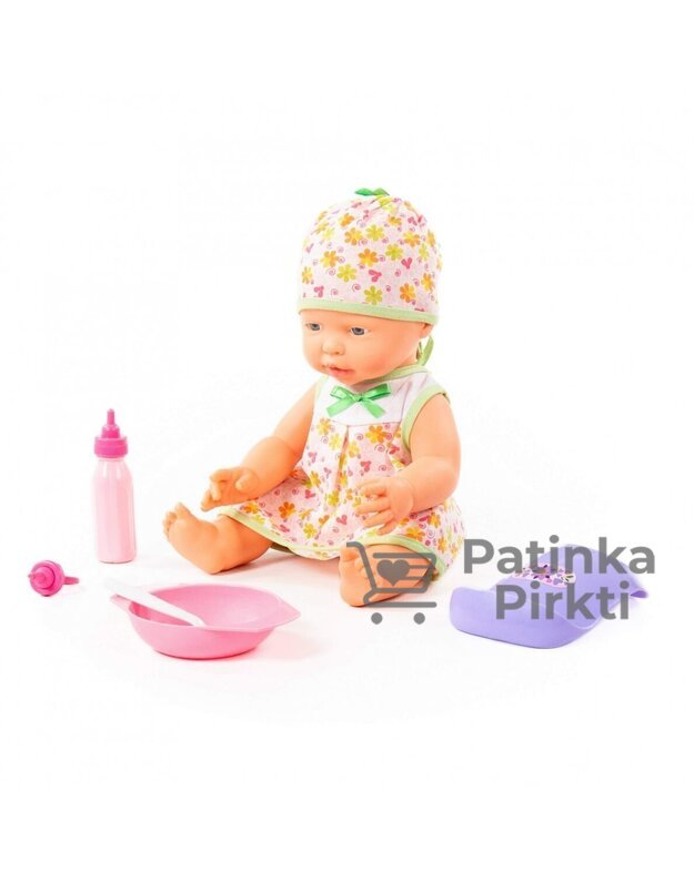 Kūdikis lėlė Lovely Baby Doll 35cm su čiulptuku ir rinkiniu maitinimui