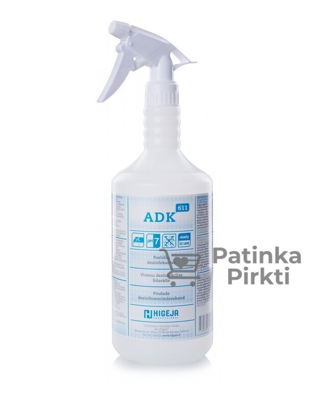 Paviršių dezinfekantas ADK-611, 1L su purkštuku purškiamas