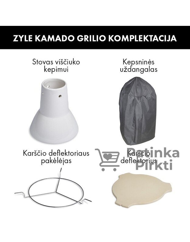 Grilis KAMADO 45 cm, Medium, žalias, su priedais (deflektorius, uždangalas, stovas viščiuko kepimui ir kt.)  Zyle ZY18RLGRSET,