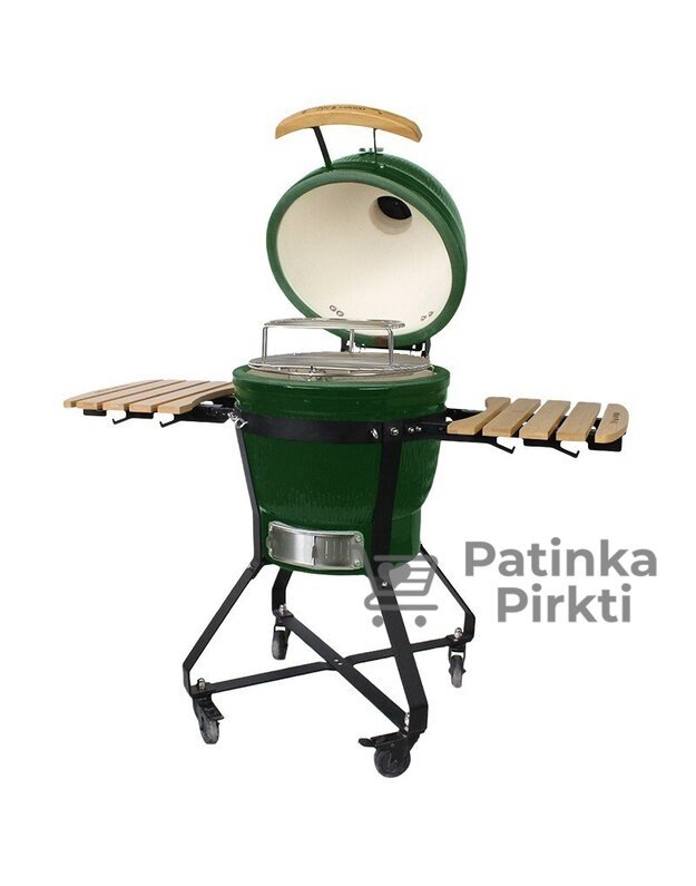 Grilis KAMADO 45 cm, Medium, žalias, su priedais (deflektorius, uždangalas, stovas viščiuko kepimui ir kt.)  Zyle ZY18RLGRSET,