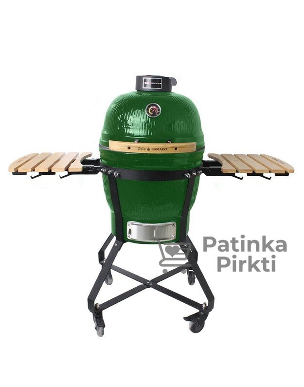 Grilis KAMADO 45 cm, Medium, žalias, su priedais (deflektorius, uždangalas, stovas viščiuko kepimui ir kt.)  Zyle ZY18RLGRSET,