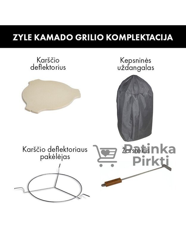 Grilis KAMADO 62 cm, X Large, juodas, su priedais (deflektorius, uždangalas, įrankis pelenams ir kt.)  Zyle ZY24BLSET