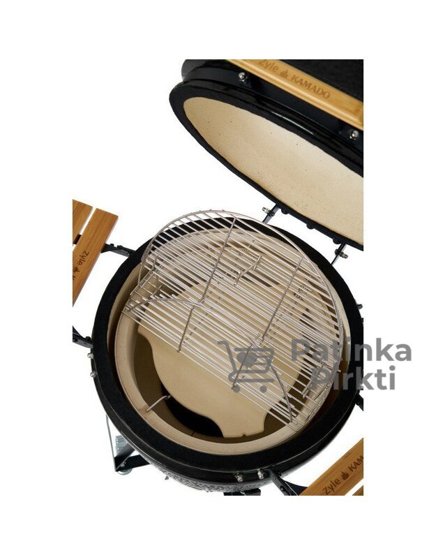 Grilis KAMADO 62 cm, X Large, juodas, su priedais (deflektorius, uždangalas, įrankis pelenams ir kt.)  Zyle ZY24BLSET