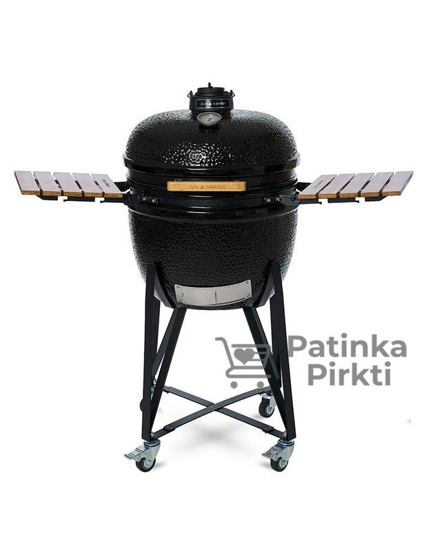 Grilis KAMADO 62 cm, X Large, juodas, su priedais (deflektorius, uždangalas, įrankis pelenams ir kt.)  Zyle ZY24BLSET