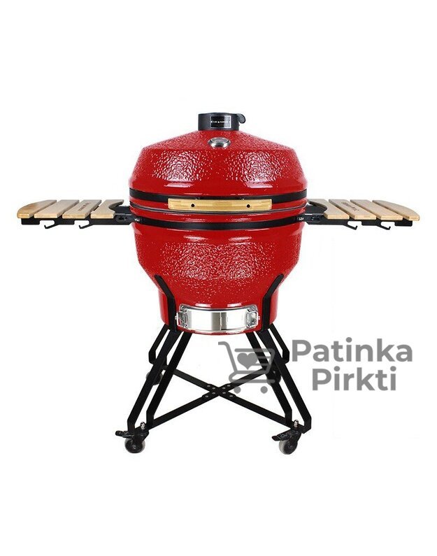 Grilis KAMADO 66 cm, XX Large, juodas, su priedais (deflektorius, uždangalas, stovas viščiuko kepimui ir kt.)  Zyle ZY26KSRDSET