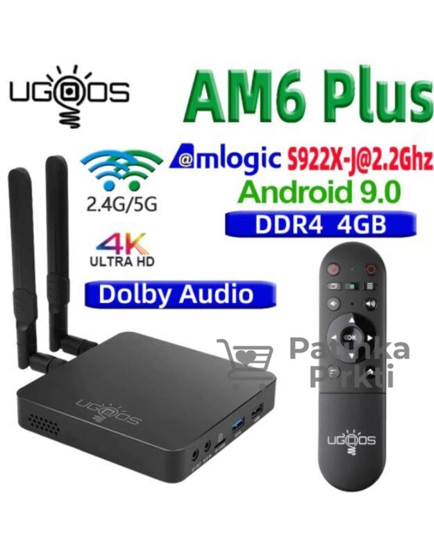 Multimedijos grotuvas Android TV BOX UGOOS AM6B Plus 4GB / 32GB juodas