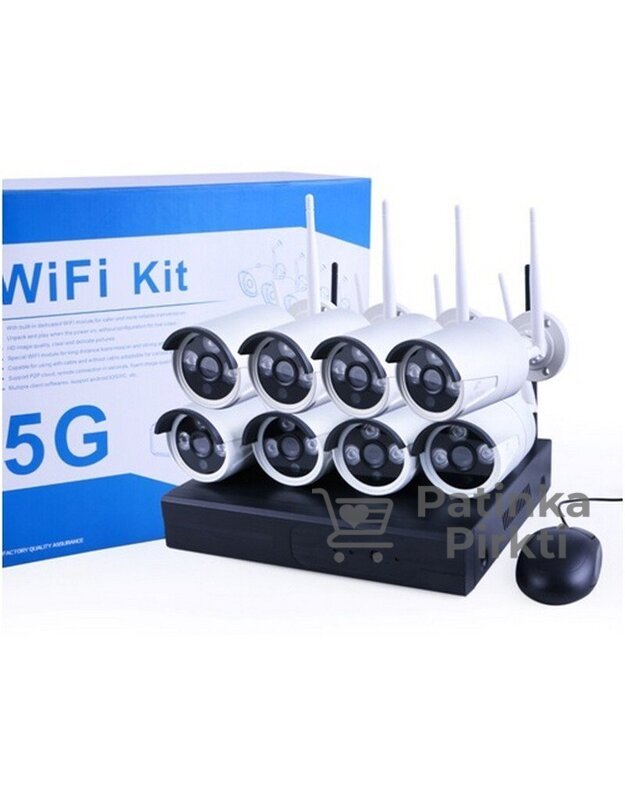 Vaizdo kameros x 8 su vaizdo įrašymo irenginiu komplekte WiFi NVR Kit PMX 8CH+8 vnt. kamer