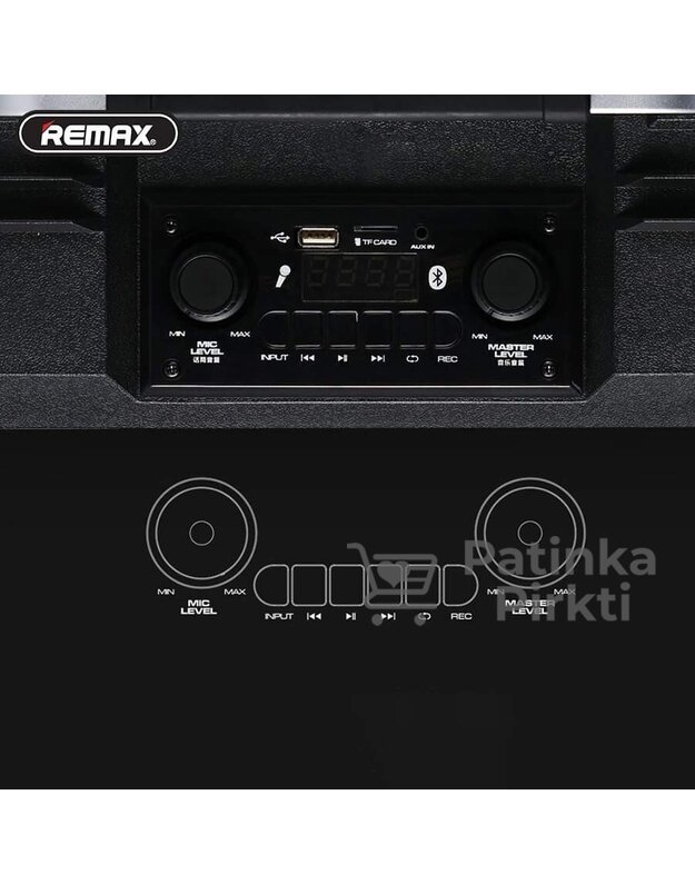 Nešiojama pakraunama kolonėlė REMAX X5 - Bluetooth, 50W, belaidis pultelis, 2 mikrofonai, HIFI, 7000mAh baterija, juoda