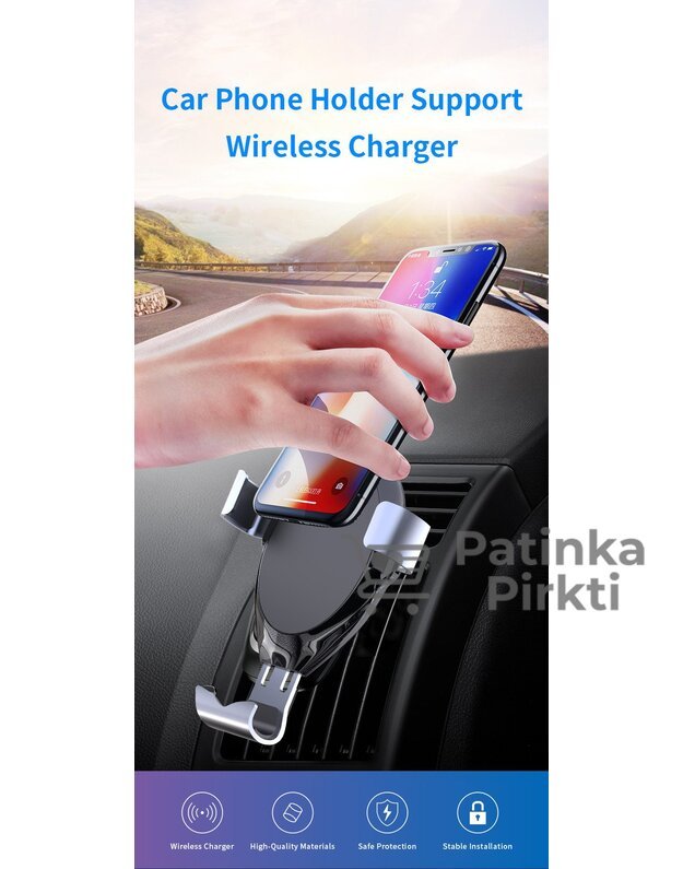 Automobilinis telefono laikiklis telefonui su belaidžiu krovikliu 2in1 10W Wireless Charger Kit G03 QI