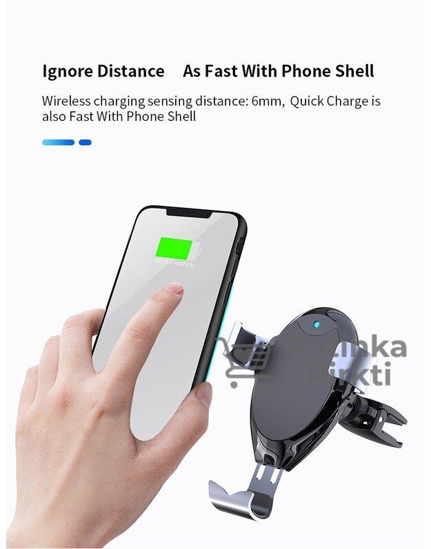 Automobilinis telefono laikiklis telefonui su belaidžiu krovikliu 2in1 10W Wireless Charger Kit G03 QI