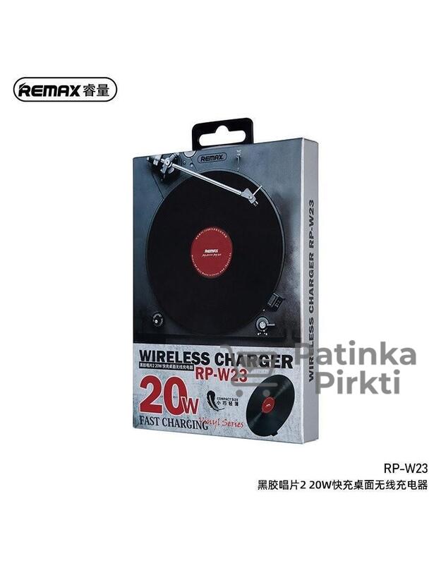 Kroviklis telefonui su belaidžiu krovikliu Vinilinės plokštelės stiliaus, 20W Wireless Charger Vinyl Series REMAX RP-W23