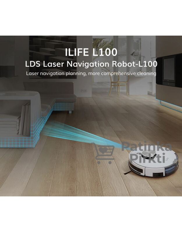Išmanus Robotas dulkių siurblys, LDS lazerinė navigacinė sistema, „Smart Planned WIFI App“ nuotolinis valdymas, „Draw Clean“ iLIFE L100 
