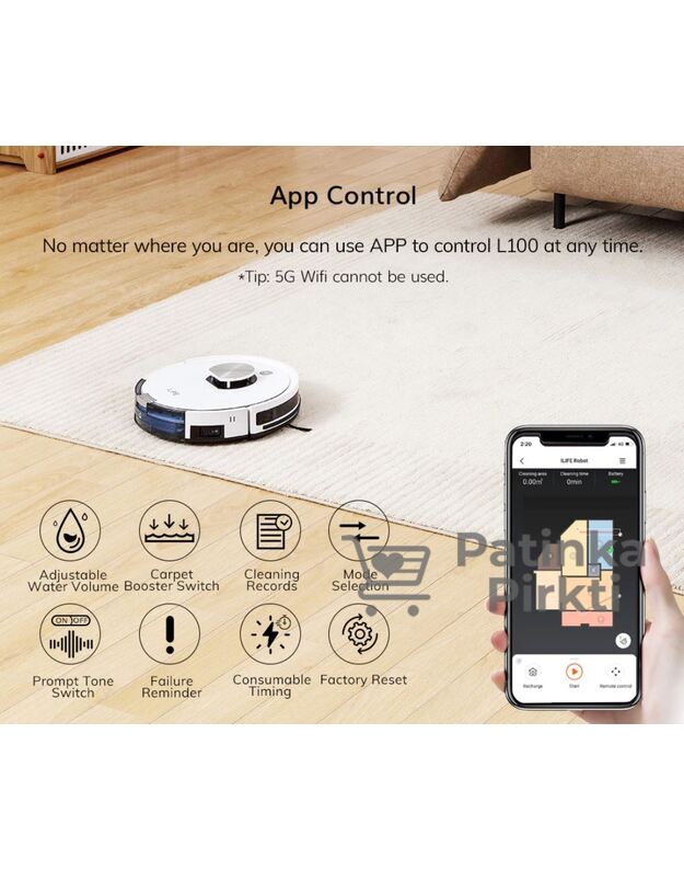 Išmanus Robotas dulkių siurblys, LDS lazerinė navigacinė sistema, „Smart Planned WIFI App“ nuotolinis valdymas, „Draw Clean“ iLIFE L100 